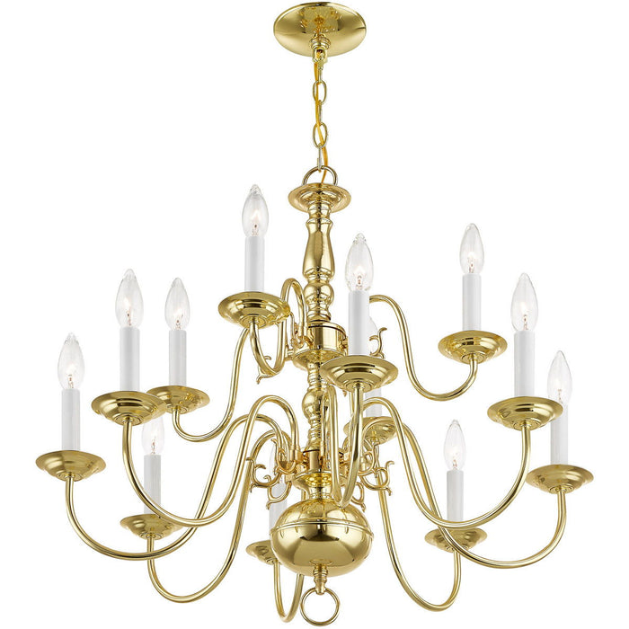 23" Twelve Light Dimmable Chandelier With Shades - Brass