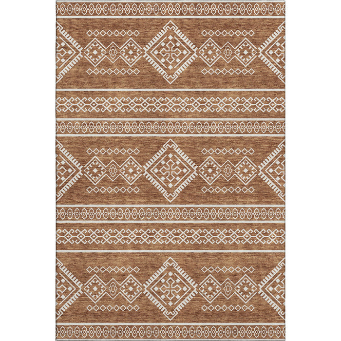 10' X 14' Southwestern Washable Area Rug With UV Protection (671654) - Rust / Ivory