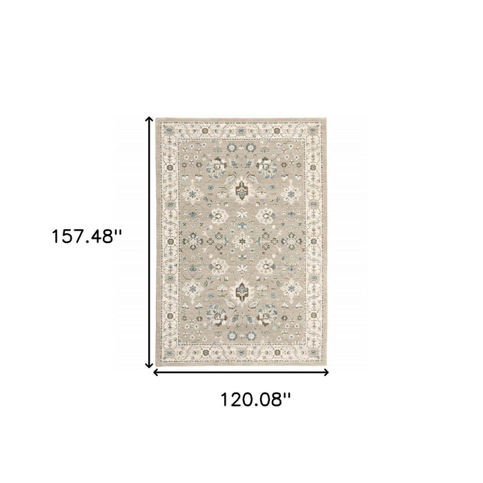 10' x 13.1' Oriental Power Loom Area Rug - Beige And Ivory