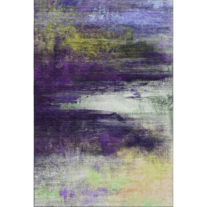 10' X 14' Abstract Washable Area Rug With UV Protection (714703) - Purple / Lime Green