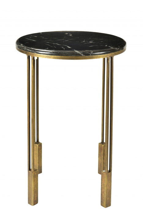 Marble And Iron Round End Table - Gold And Black