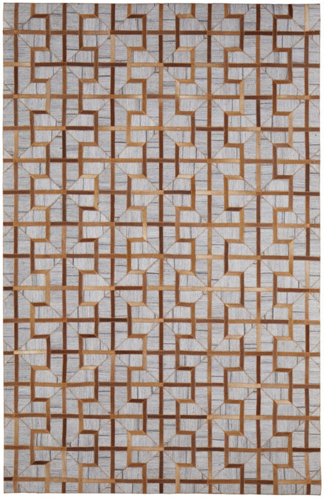 8' x 11' Geometric Hand Woven Area Rug - Tan Brown And Gray