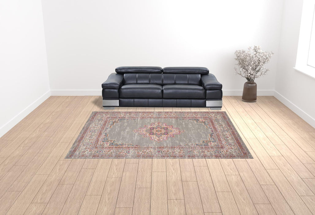 9' x 12' Floral Power Loom Area Rug - Gray