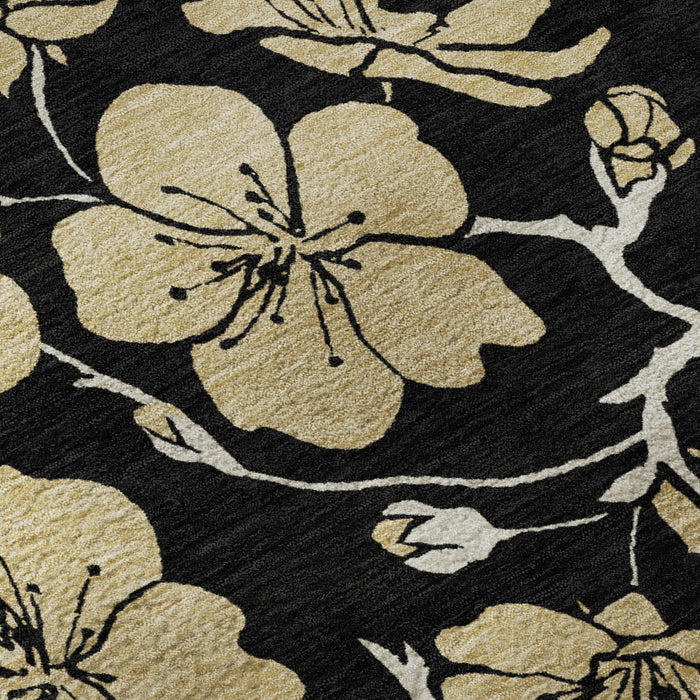 10' X 14' Floral Washable Area Rug With UV Protection (681149) - Black / Wheat