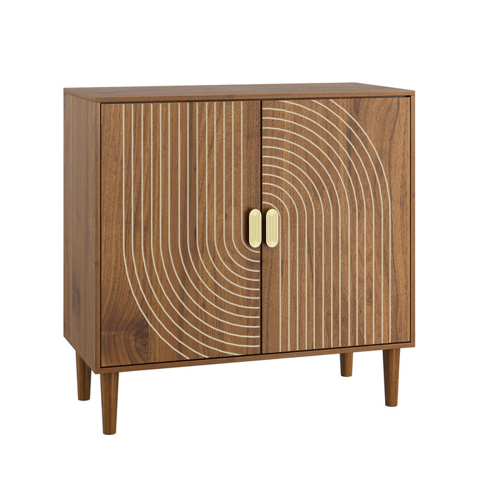 Giga brown buffet cabinet with line groove design, multifunctional sideboard with storage for living room, entryway, or kitchen.