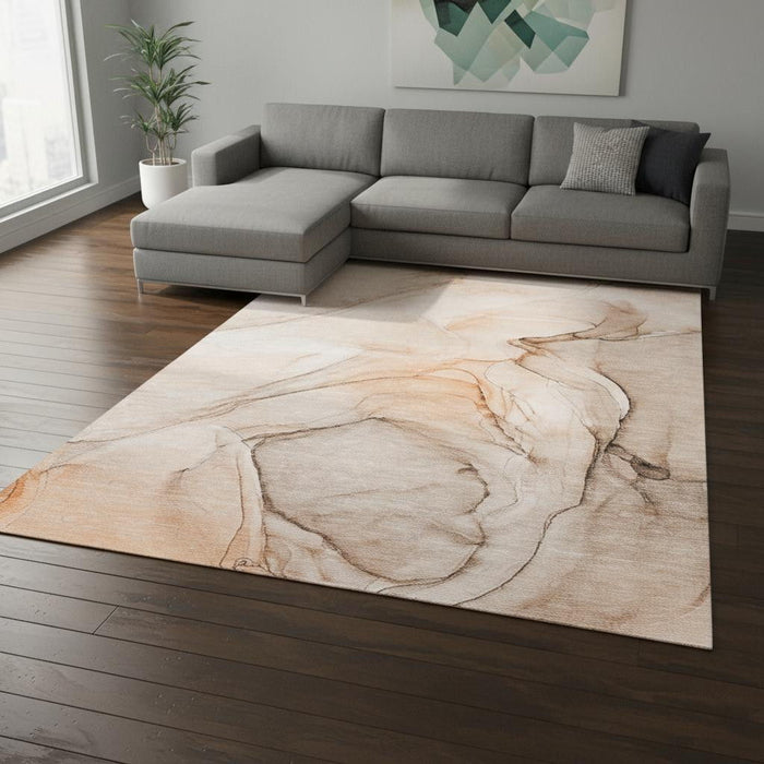 9' X 12' Abstract Washable Area Rug With UV Protection (646637) - Orange / Ivory