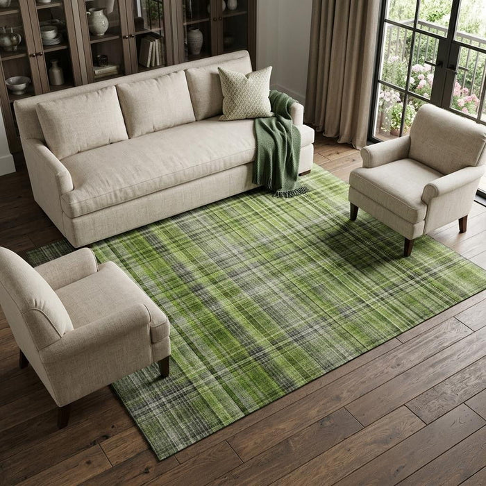 8' X 10' Plaid Washable Area Rug With UV Protection (648272) - Green / Gray / Ivory