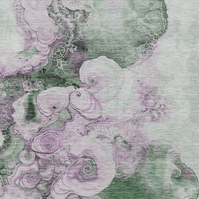 10' X 14' Abstract Washable Area Rug With UV Protection (706115) - Sage / Lavender