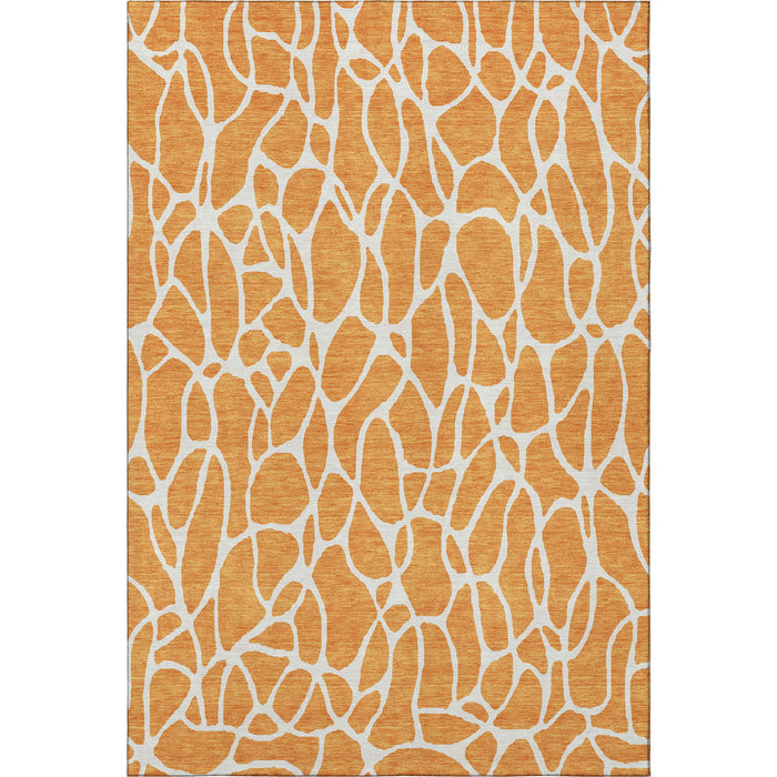 10' X 14' Geometric Washable Area Rug With UV Protection (680427) - Orange / Ivory