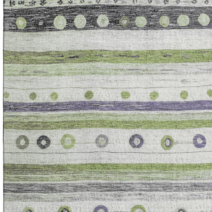 10' X 14' Striped Washable Area Rug With UV Protection (709552) - Artichoke Green / Purple / Ivory