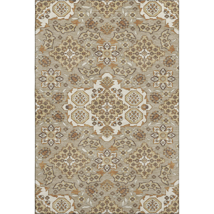 10' X 14' Floral Medallion Washable Area Rug With UV Protection (705881) - Taupe / Beige