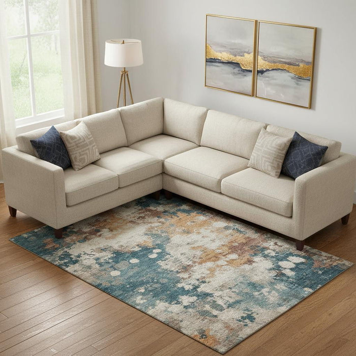 10' X 14' Abstract Washable Area Rug With UV Protection (718364) - Teal / Copper