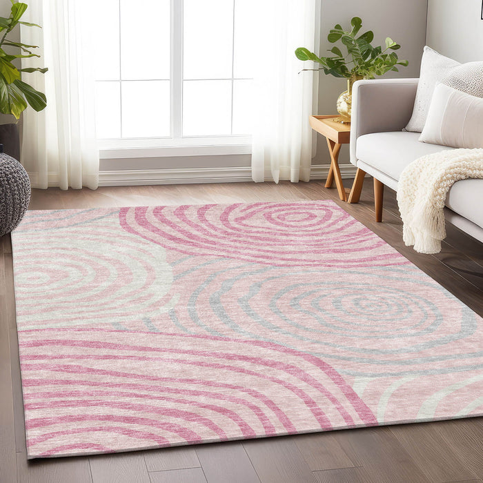 10' X 14' Abstract Washable Area Rug With UV Protection - Pink
