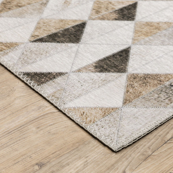 9' x 12' Geometric Power Loom Stain Resistant Area Rug - Beige Brown Gray And Ivory
