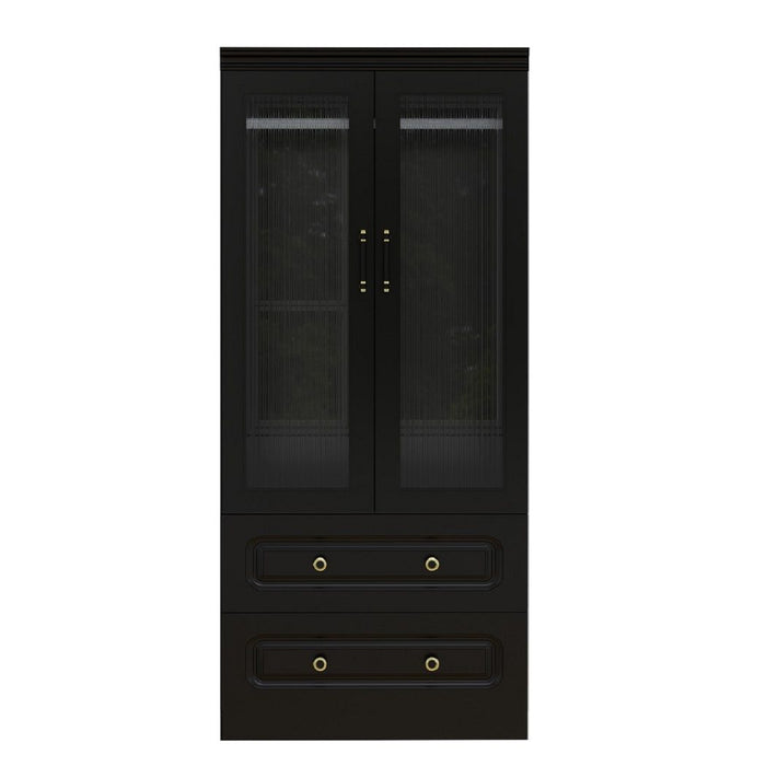 71" Wood Two Door Two Drawer Combo Dresser - Black