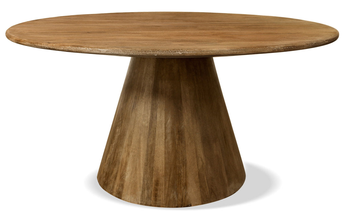 60" Rounded Solid Wood Pedestal Base Dining Table - Brown