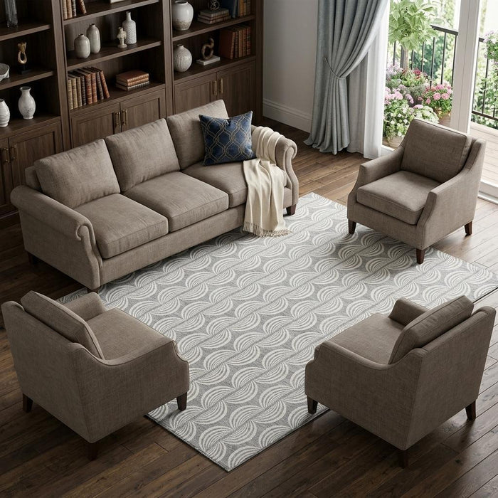 10' X 14' Ogee Washable Area Rug With UV Protection (682727) - Gray / Ivory