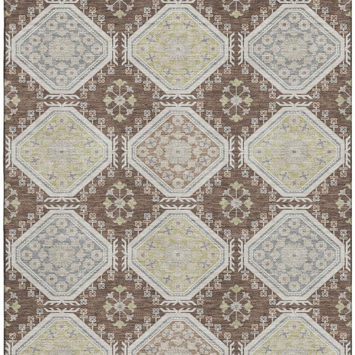 10' X 14' Floral Washable Area Rug With UV Protection (693726) - Chocolate / Beige / Blue