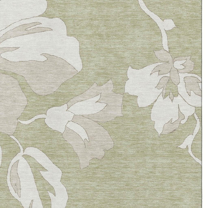 10' X 14' Floral Washable Area Rug With UV Protection (667963) - Artichoke Green / Ivory
