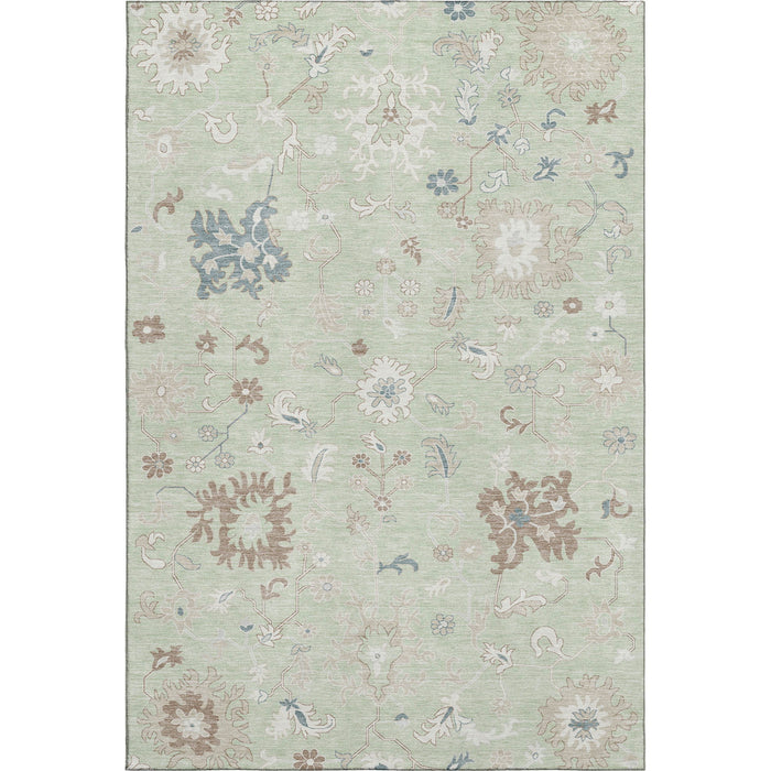 10' X 14' Floral Washable Area Rug With UV Protection (705899) - Artichoke Green / Brown / Blue