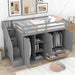 Giga loft bed with three shelves, two wardrobes, two drawers, and a ladder storage area in a modern bedroom setting.