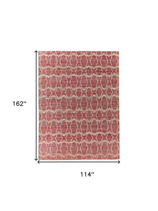 9' X 13' Geometric Hand Woven Area Rug - Red And Tan