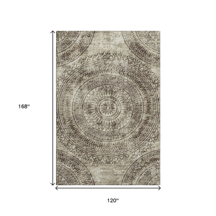 10' X 14' Medallion Washable Area Rug With UV Protection (644898) - Brown / Ivory
