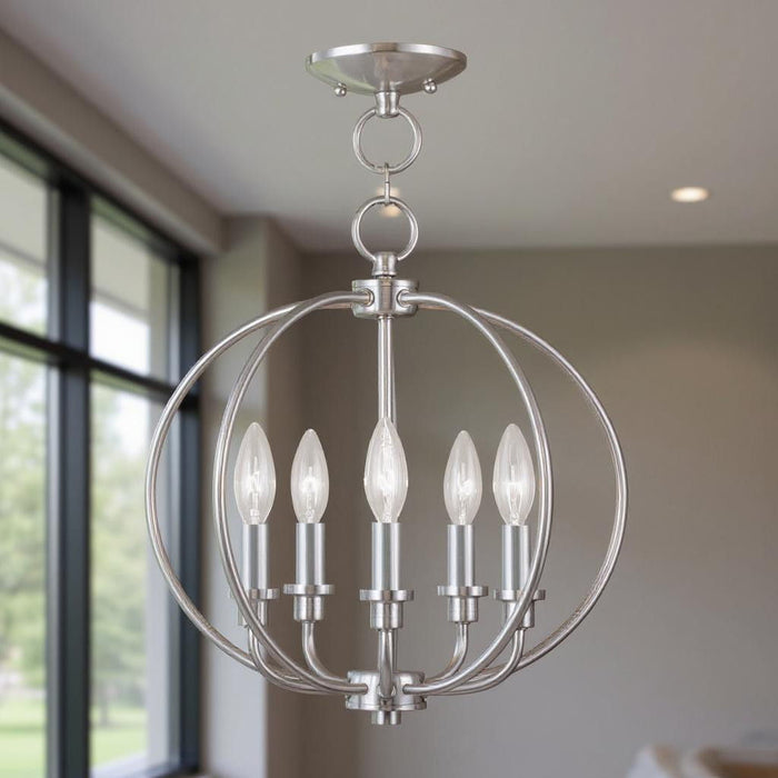 15" Five Light Dimmable Chandelier With Shades - Nickel
