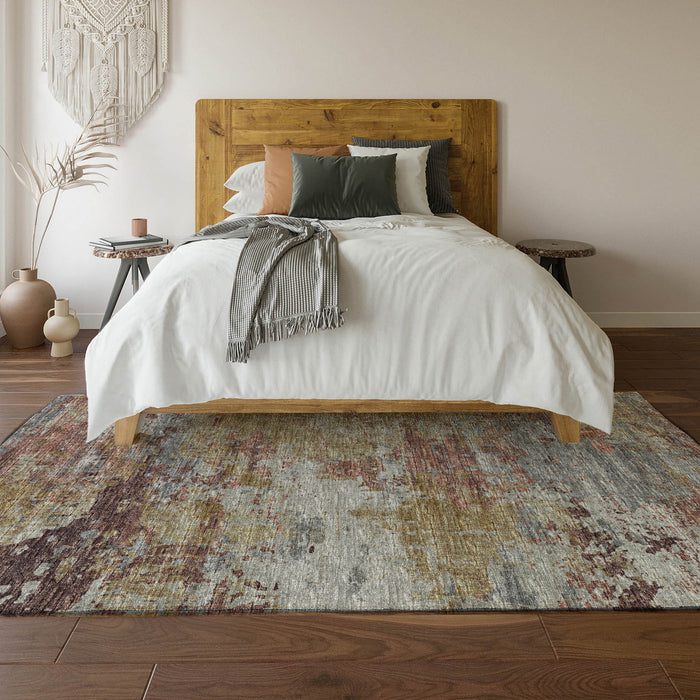 9' X 12' Mauve Abstract Washable Area Rug With UV Protection - Silver