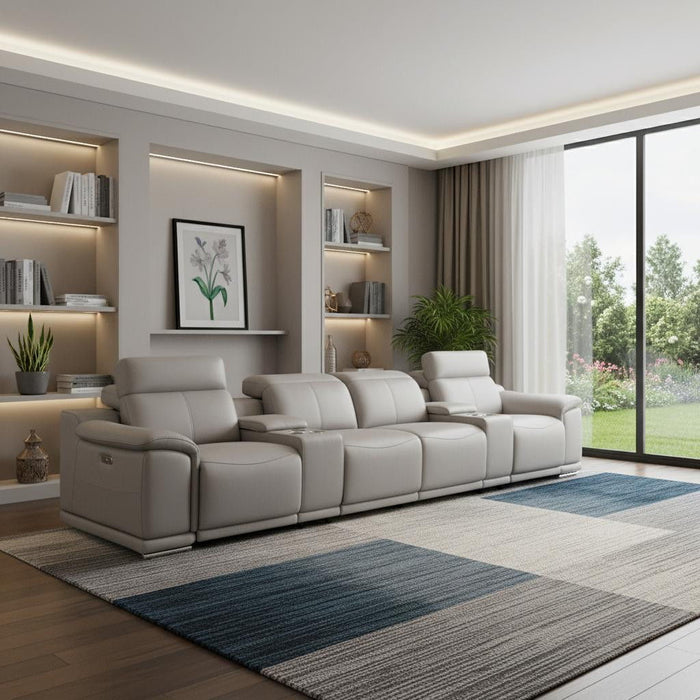 175" Leather Reclining USB Sofa - Ash / Gray