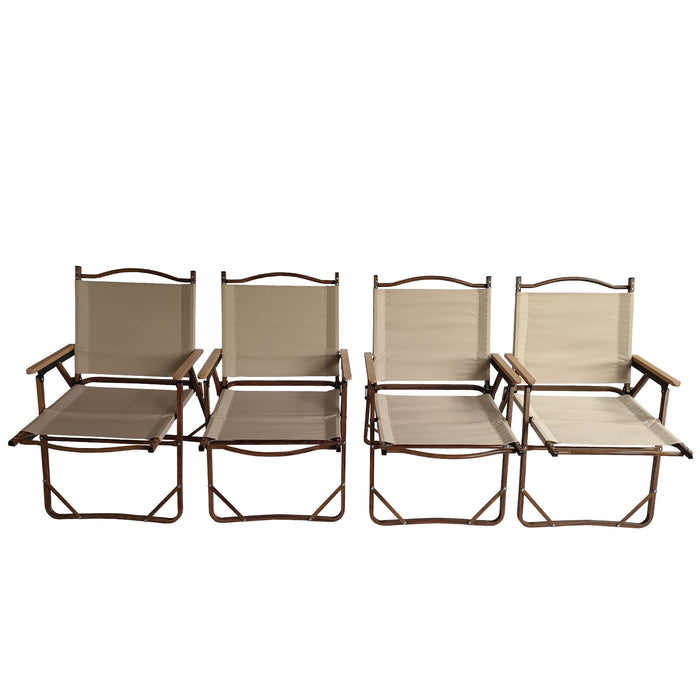 Set of four Giga brown foldable portable chairs with armrests, suitable for indoor and outdoor use.