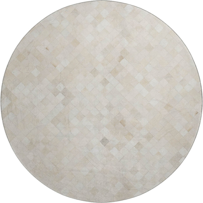 8' Patchwork Washable Round Rug With UV Protection (644643) - Ivory / Gray
