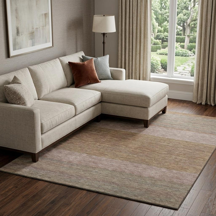 10' X 14' Striped Washable Area Rug With UV Protection (695132) - Salmon / Rust / Gray