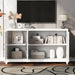 Giga modern TV stand for up to 65-inch TVs with spacious storage, solid wood legs, and a sleek entertainment center for living room use.