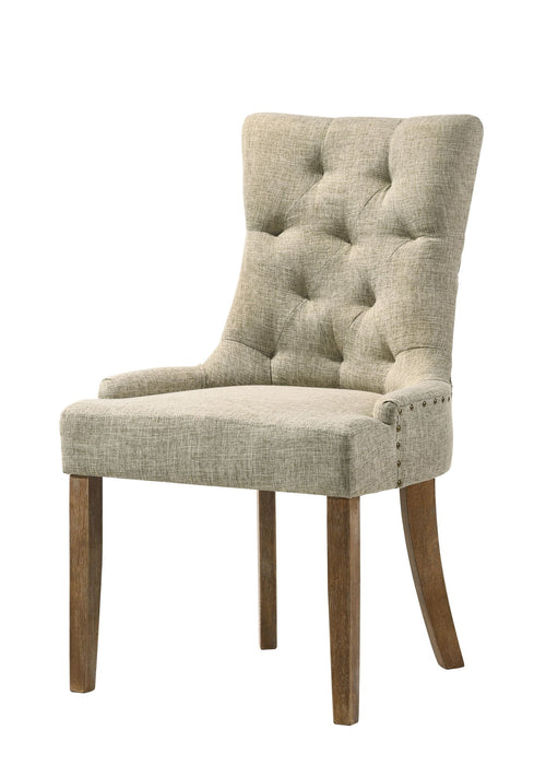 Tufted Upholstered Fabric Dining Side Chairs (Set of 2) - Beige / Oak