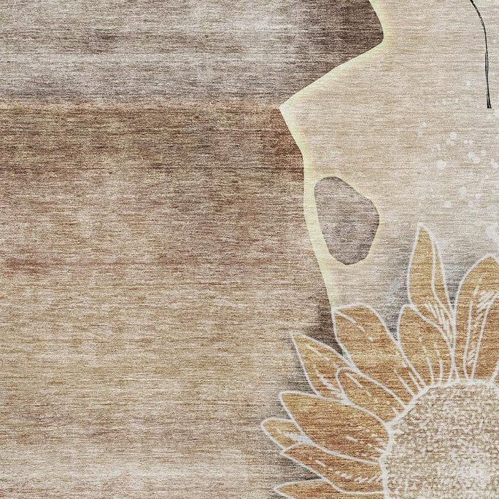 10' X 14' Floral Washable Area Rug With UV Protection (656789) - Brown / Beige