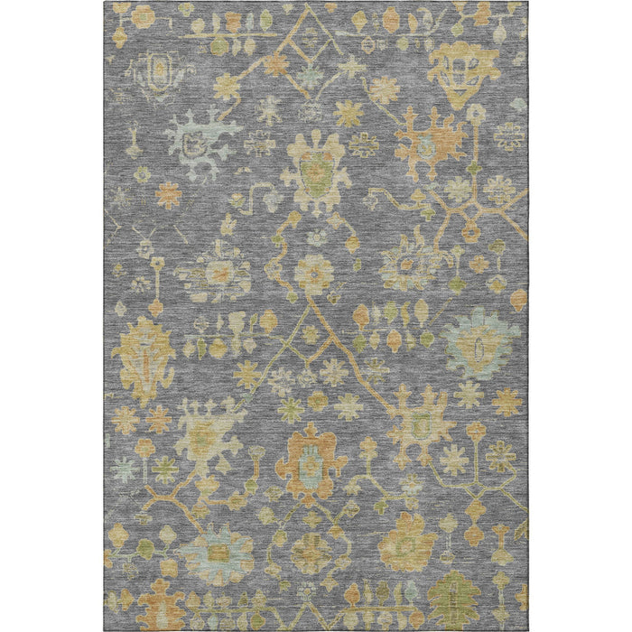 10' X 14' Floral Washable Area Rug With UV Protection (708421) - Gray / Gold / Blue