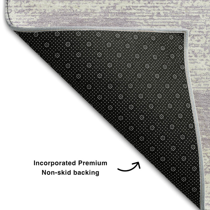 10' X 14' Striped Washable Area Rug With UV Protection (668143) - Lavender / Ivory