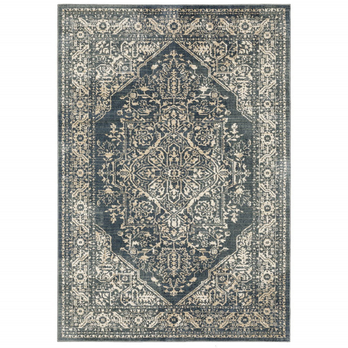 10' x 13' Oriental Power Loom Stain Resistant Area Rug - Beige Gray And Blue