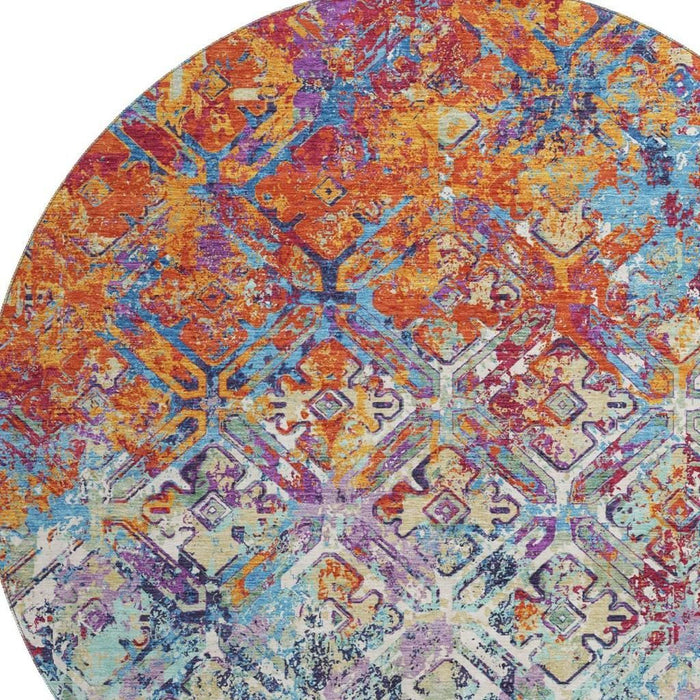 8' Diamond Washable Round Rug With UV Protection - Copper