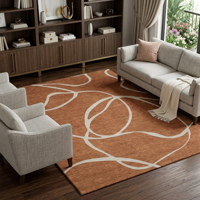 10' X 14' Abstract Washable Area Rug With UV Protection (678670) - Rust / Beige