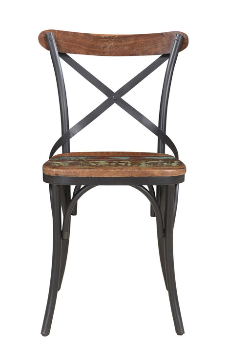 Metal Wood Cross Back Dining Side Chairs (Set of 2) - Black / Brown