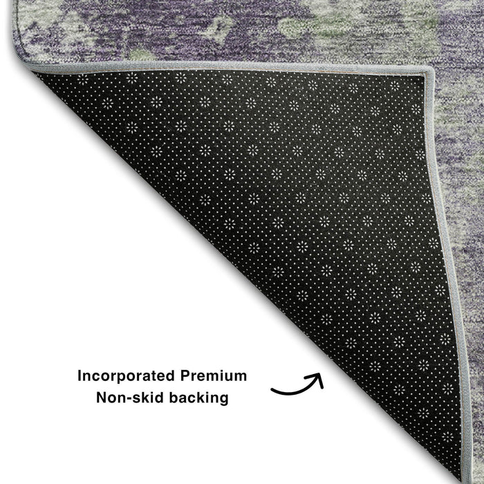 10' X 14' Abstract Washable Area Rug With UV Protection (649846) - Purple / Ivory