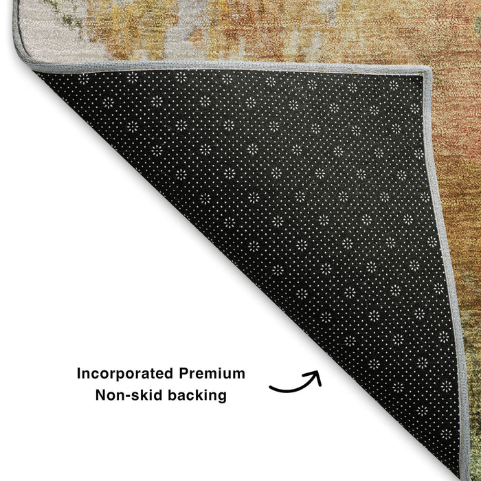 10' X 14' Abstract Washable Area Rug With UV Protection (700307) - Fern Green / Rust / Copper