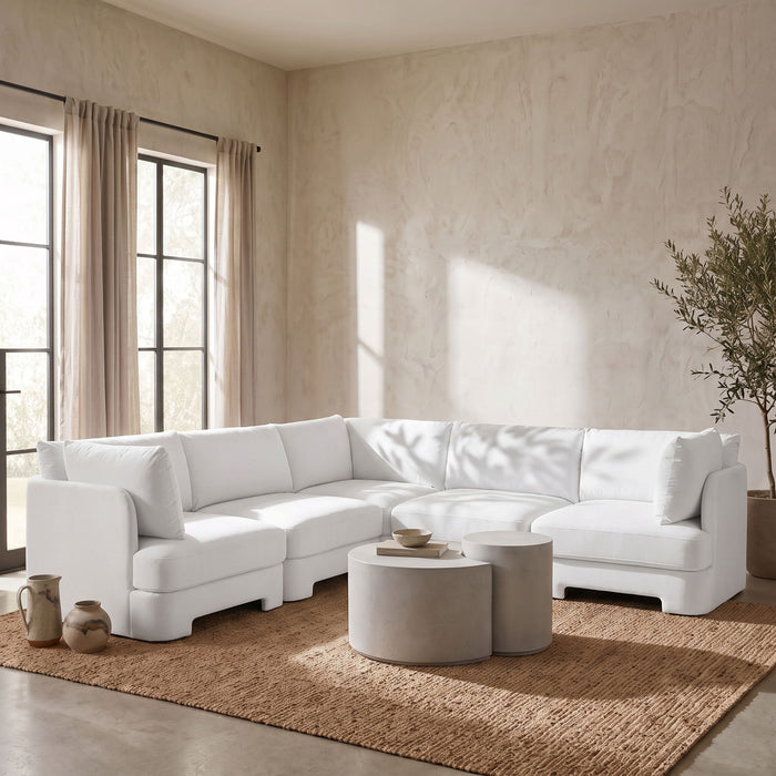 Hammond velvet performance fabric 5-piece corner sectional by Meridian Furniture, featuring plush upholstered seats and wide armrests.
