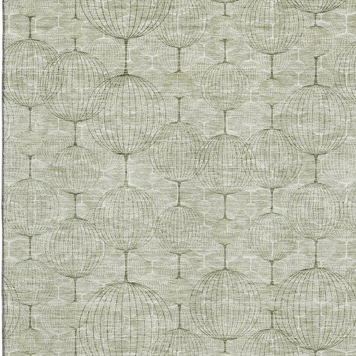 12' X 9' Geometric Washable Area Rug With UV Protection - Artichoke Green And Ivory
