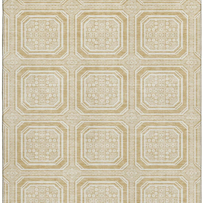 10' X 14' Geometric Washable Area Rug With UV Protection (693792) - Gold / Ivory