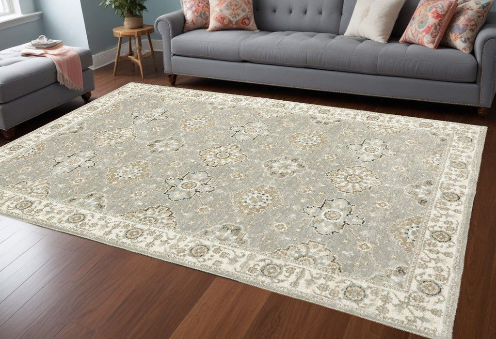 9' x 12' Oriental Power Loom Area Rug - Gray And Ivory