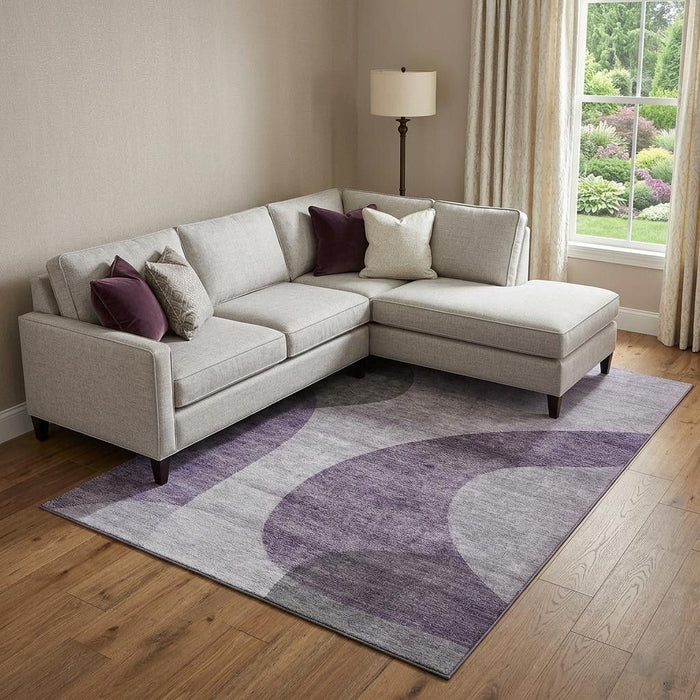 10' X 14' Geometric Washable Area Rug With UV Protection (654850) - Purple / Ivory