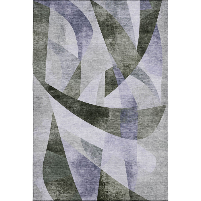 10' X 14' Abstract Geometric Washable Area Rug With UV Protection (705269) - Olive Green / Purple